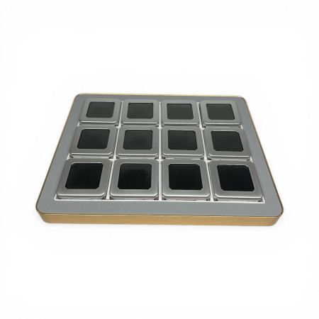 Premium Gem Display with Gold Frame - Grey complete with 12 MATT SILVER boxes